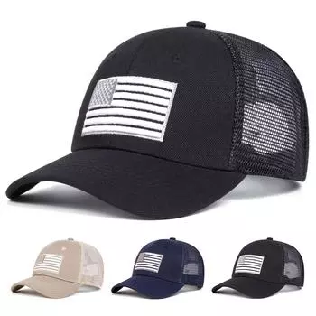 Летняя бейсболка с вышитым американским флагом, модная сетчатая дышащая мужская и женская шляпа, хлопковая регулируемая кепка для гольфа, солнцезащитные шляпы для отдыха и путешествий чёрный