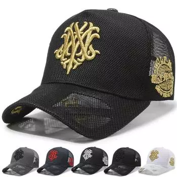 Летняя бейсболка с высокой дышащей сеткой, модная вышитая кепка для отдыха на открытом воздухе для мужчин и женщин, сетчатая шляпа для отдыха Tide Adjustable тёмно-синий