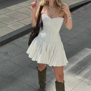 Летняя белая мини-юбка трапециевидной формы с высокой талией, пикантная милая винтажная теннисная юбка с рюшами, черная эластичная талия, короткие юбки-пачки для женщин S белый