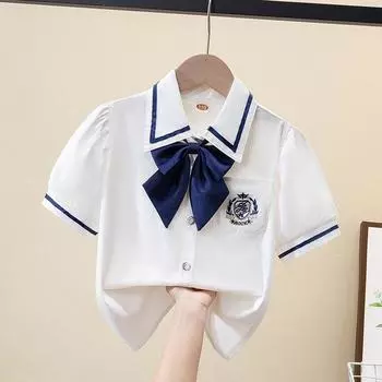 Летняя белая школьная форма для девочек с короткими рукавами, тонкая белая рубашка для студенток, верхняя рубашка 110cm