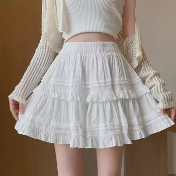 Летняя белая юбка-трапеция с высокой талией 2025 года для женщин — облегающий крой, короткий стиль Medium чёрный