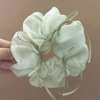 Летняя большая фиолетовая шелковая пряжа Кольцо из кишки-ободочной Лента-бант Повязка на голову Сетка Жемчужная резинка для волос Аксессуары для волос для женщин