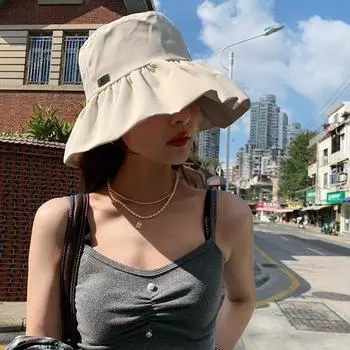 Летняя большая широкополая шляпа-ведро для женщин с защитой от ультрафиолета, ветрозащитная шляпа для рыбаков, солнцезащитные складные пляжные кепки для отдыха на природе 56-58cm белый