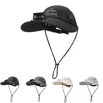 Летняя большая шляпа с карнизом, шляпа с веером, мужская широкополая шляпа, женская шляпа с солнцезащитным козырьком для рыбалки и отдыха на открытом воздухе Adjustable тёмно-синий