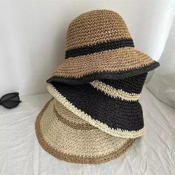 Летняя большая соломенная шляпа с навесом от солнца, детская соломенная шляпа ручной работы, шляпа-ведро для отдыха на открытом воздухе, солнцезащитная шляпа для путешествий на море, пляжная шляпа Handmade straw хаки