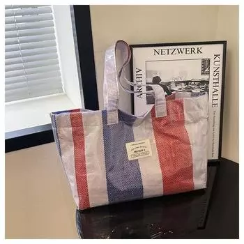 летняя большая вместительная наплечная сумка женская ручная сумка для покупок для отдыха на море короткая поездка сумка-тоут синий