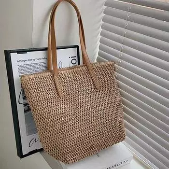 Летняя большая вместительная сумка-тоут женская сумка через плечо ручная плетеная сумка INS Fresh Rural Handheld Grass Woven женская сумка 32x14x33cm хаки