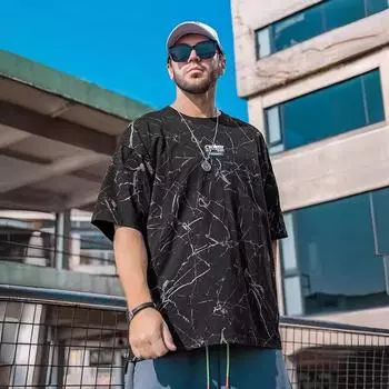 Летняя брендовая мужская футболка большого размера с короткими рукавами и принтом чернил, мужская толстая большая свободная футболка, мужская одежда M