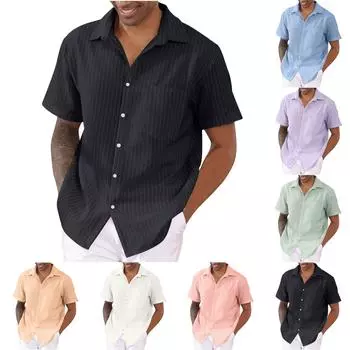 Летняя британская рубашка мужская полосатая кардиган-коллаж с короткими рукавами модные городские лацканы мужские рубашки S зелёный