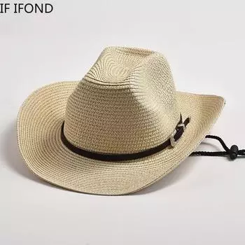 Летняя бумажная ковбойская шляпа в стиле вестерн для мужчин, модная повседневная пляжная шляпа от солнца с завивающимися полями 56-58CM