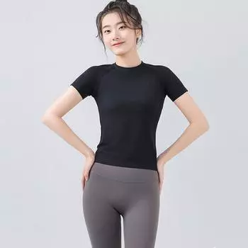 Летняя быстросохнущая футболка для йоги: Облегающий, дышащий, спортивный топ с короткими рукавами XL коричневый