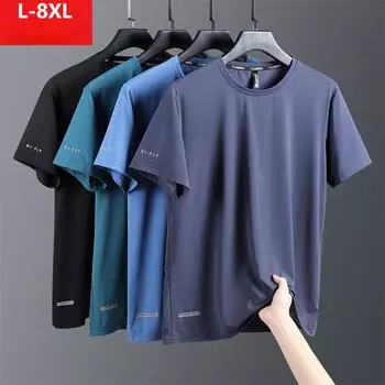 8XL Летняя футболка с коротким рукавом Ice Silk, быстросохнущая, мужская, большого размера, свободная, дышащая, тонкая, спортивная, фитнес-футболка, мужской топ L армия зеленый