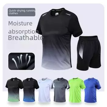 Летняя быстросохнущая спортивная футболка: Короткий рукав, круглый вырез, легкая, принтованная спортивная и фитнес-одежда 5XL (190-200cm)