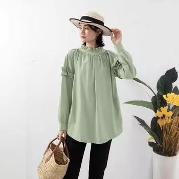 Летняя быстросохнущая свободная однотонная рубашка с полувысоким воротом и длинными рукавами для женщин M чёрный