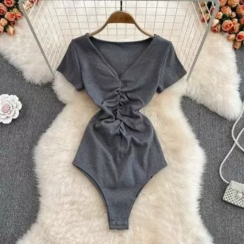 Летняя цельная футболка с v-образным вырезом, женская черная обтягивающая футболка с коротким рукавом, сексуальный глубокий v-образный вырез, европейская и американская нижняя одежда, верхняя мода