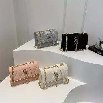 Летняя цепочка простая вышитая нить однотонная модная повседневная ретро новая маленькая квадратная сумка через одно плечо для женщин