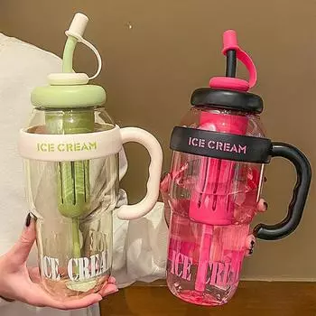 Летняя чашка для чая с молоком, большая емкость, пластиковая бутылка для воды с соломинкой, портативная, симпатичная, для студентов