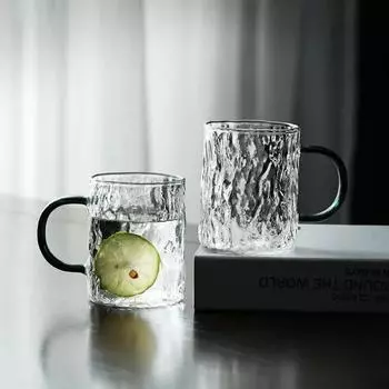 Летняя чашка для воды со льдом, текстура ледника, прозрачные стаканы для сока, вина, бытовые термостойкие чашки для молока, кофе с ручкой 301-400ml