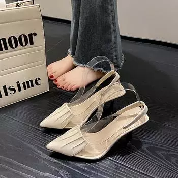 Летняя черная обувь для работы в офисе с острым носком, прозрачные тонкие каблуки, женские туфли, сандалии, женские, пластиковые, высокие, корейские, роскошные 35