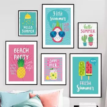 Летняя цитата ананас питайя лимон настенная живопись холст картины плакаты на скандинавскую тему и принты мультяшные настенные панно для декора детской комнаты 21cm30cm NoFrame