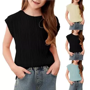 Летняя цветная футболка без рукавов для девочек M армия зеленый