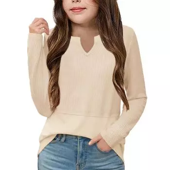 Летняя цветная футболка с длинным рукавом для девочек M бежевый