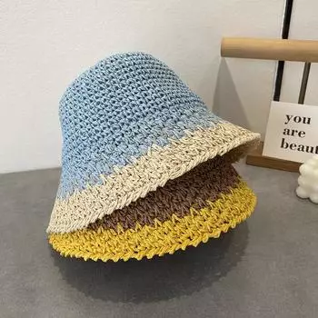 Летняя цветная соломенная шляпа, милая и праздная девушка, свежая и свежая, солнцезащитный крем и козырек от солнца, шляпа рыбака, сплетенная вручную 56-58CM чёрный