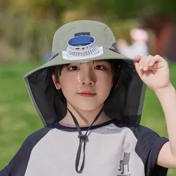 Летняя детская альпинистская шляпа-панама для улицы, шляпа от солнца, анти-ультрафиолетовая шляпа для рыбалки, шляпа от солнца с солнечным вентилятором One Size