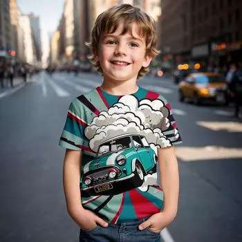 Летняя детская футболка Hot Wheels Car с 3D-печатью, гоночная одежда для мальчиков, топ с короткими рукавами, крутая вечеринка для девочек, модный тренд 110