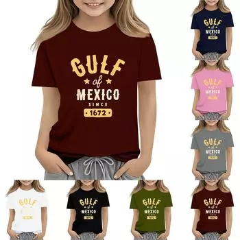 Летняя детская футболка с короткими рукавами и принтом залива, с круглым вырезом, модная 130 белый