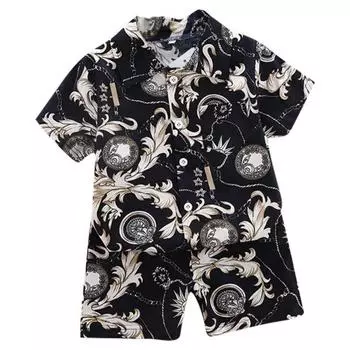 Летняя детская футболка с короткими рукавами и цветочным узором для маленьких мальчиков, блузка + шорты, повседневный комплект одежды 90