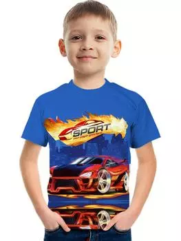 Летняя детская футболка с рисунком автомобиля 3D, высококачественный быстросохнущий дышащий топ, красивая повседневная одежда для мальчиков на открытом воздухе 100