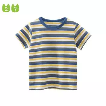 Летняя детская футболка в полоску с короткими рукавами для мальчиков, хлопковая футболка 90cm