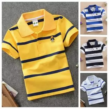 Летняя детская кофта с короткими рукавами и полосатым лацканом 125cm белый