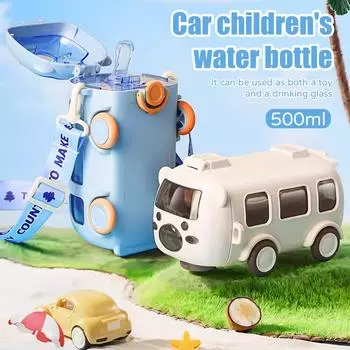 Летняя детская кружка с трубочкой, силиконовая кружка с трубочкой для детей 14 лет, кружка с мультяшной машинкой объемом 500 мл с ремнем для переноски 500-1000ml