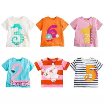 Летняя детская милая футболка с мультяшным принтом для девочек, хлопковые топы, одежда с короткими рукавами, детская одежда 3T