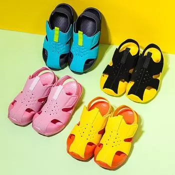 Летняя детская модная легкая спортивная и развлекательная обувь на липучках сандалии с носками пляжная обувь 22 розовый