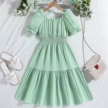 Летняя детская одежда для девочек, юбка для маленькой девочки, платье в стиле принцессы с короткими рукавами.