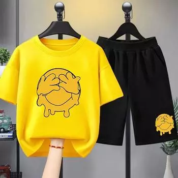 Летняя детская одежда для мальчиков, футболки с короткими рукавами и шорты с героями мультфильмов, комплект из 2 предметов для маленьких девочек, детская повседневная одежда с верхом и низом 100CM