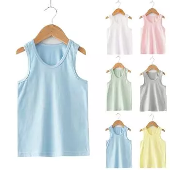 Летняя детская одежда для мальчиков и девочек, жилет с круглым вырезом, однотонная хлопковая удобная футболка, майка 90 розовый