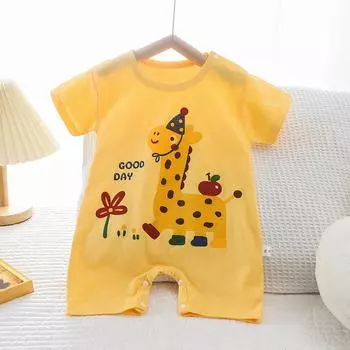 Летняя детская одежда для ползания из чистого хлопка, корейская версия, тонкий детский комбинезон с коротким рукавом для мальчиков и девочек 59cm жёлтый