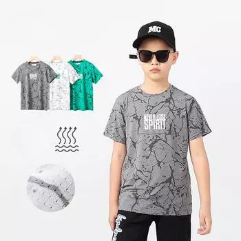 Летняя детская одежда Корейская версия новой детской спортивной сетчатой с короткими рукавами быстросохнущей дышащей футболки с короткими рукавами для мальчиков 130cm