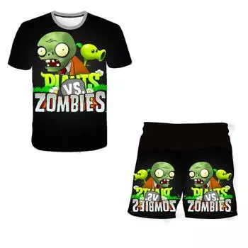 Летняя детская одежда, костюмы с 3d принтом «Растения против демонов», топ для девочек + шорты, комплекты из 2 предметов, спортивный костюм, повседневная одежда из полиэстера, одежда для мальчиков 100