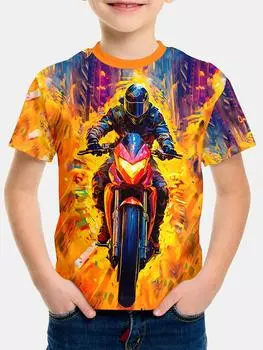 Летняя детская одежда с 3d принтом, мотоциклетный топ, детская футболка, свободные топы с короткими рукавами для мальчиков и девочек, уличная одежда, футболки 100