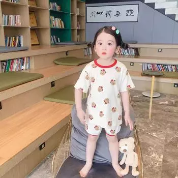 Летняя детская пижама из ледяного шелка - с коротким рукавом и свободного кроя для мальчиков и девочек 100cm