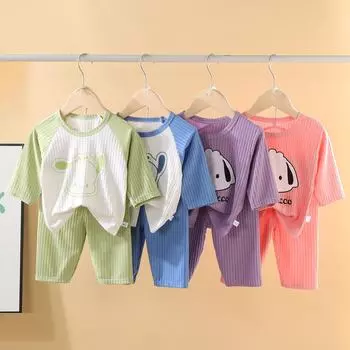 Летняя детская пижама с рисунком 2024 года — с коротким рукавом, дышащая, для мальчиков и девочек 80cm