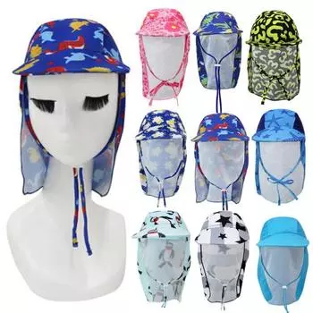 Летняя детская шляпа от солнца с мягкими полями, регулируемая шапка для плавания с шейным клапаном Lake Blue