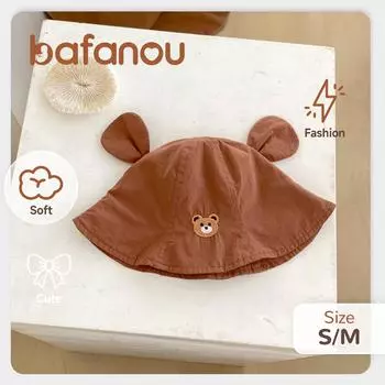 Летняя детская шляпа-ведро унисекс, симпатичная детская однотонная шапка с вышитым медведем, хлопковая детская шапка унисекс bafanou 28007 S коричневый