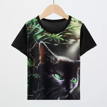 Летняя детская тонкая 3D цифровая печать с короткими рукавами и красивым рисунком кота, повседневная футболка с джокером для мальчиков и девочек 100