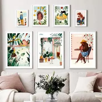 Летняя девушка немного дремлет дикие цветы джунгли растения настенная живопись печать на холсте скандинавский постер Декор фотографии для гостиной A4 21X30cm No Framed
